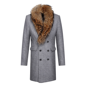 Fur Coat with Raccoon Fur on Collar Men Long Style
